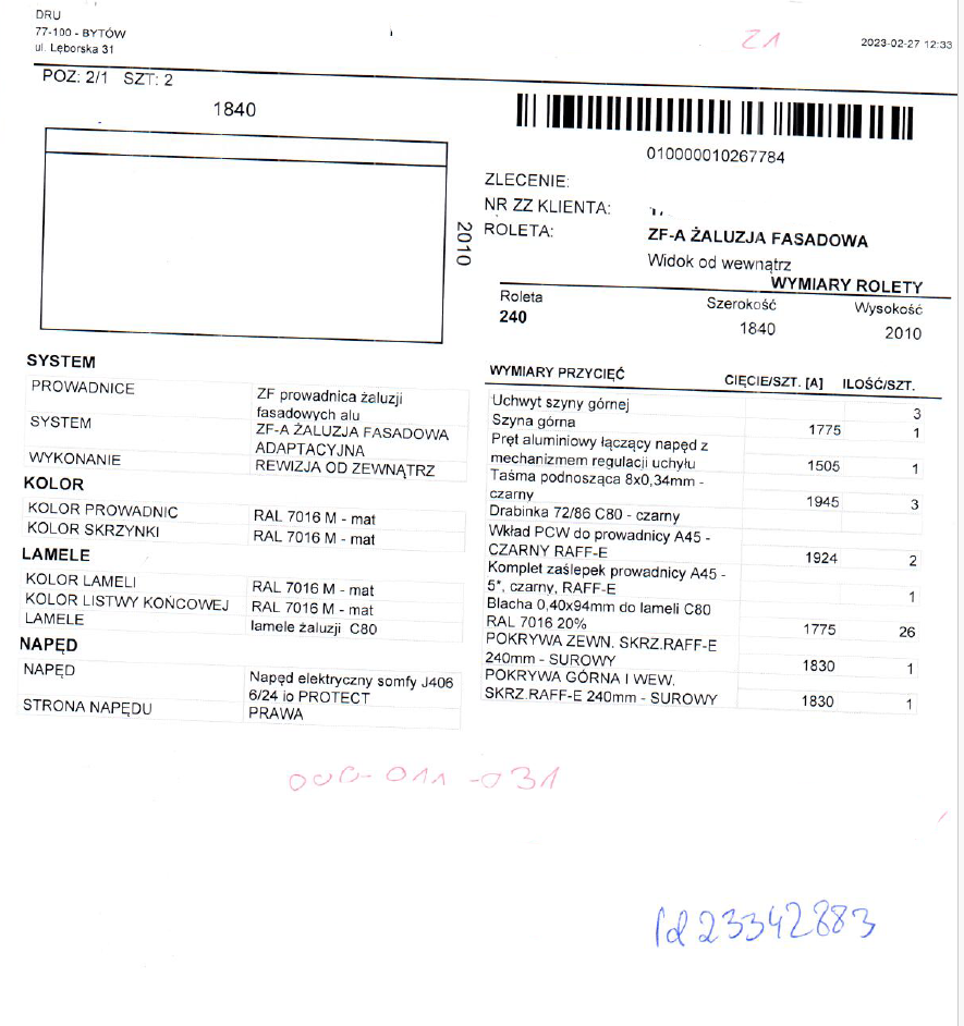 240 — 1840×2010 mm — Drutex outlet — ID 1334